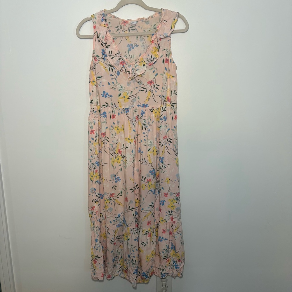 Old Navy Pastel Pink Floral Whimsical Ruffle Lightweight Sleeveless V neck